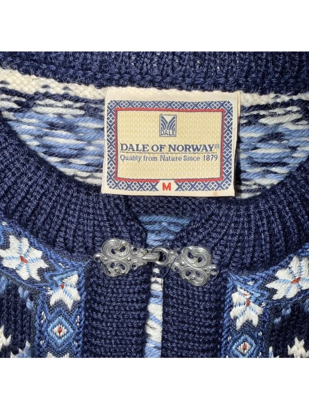 Dale of Norway Wool Nordic Cardigan Sweater Blue Cream Clasps NWOT M